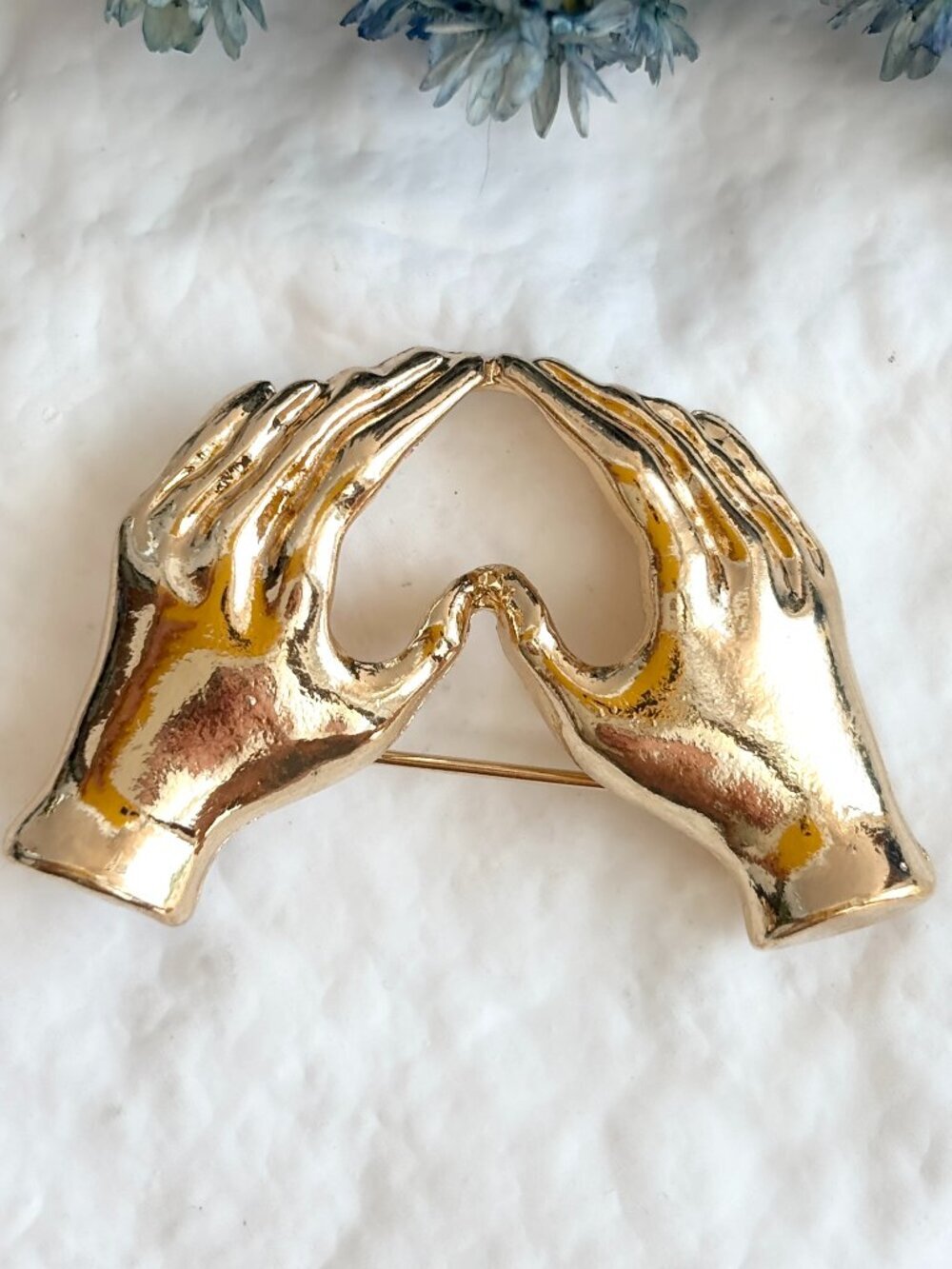 Heart Shaped Gold Toned Hand Minimalist Polished Love Inspired Brooch Pin